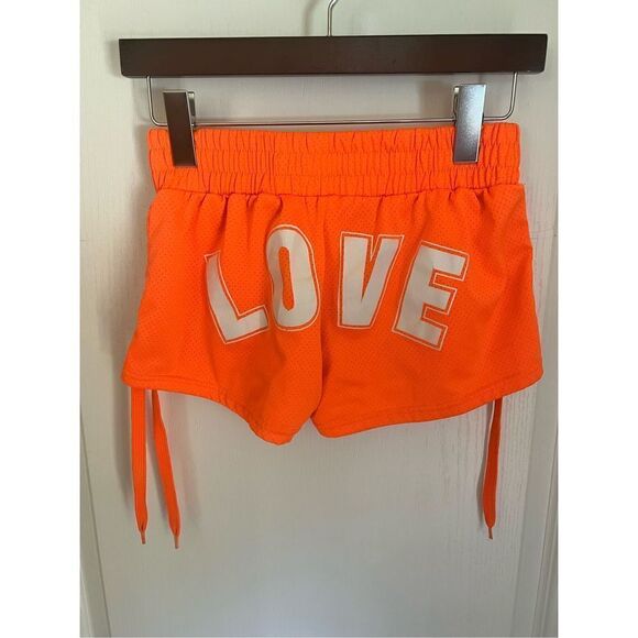 Cotton Candy Orange LOVE print Shorts with drawstring legs and elastic waist - Picture 2 of 6